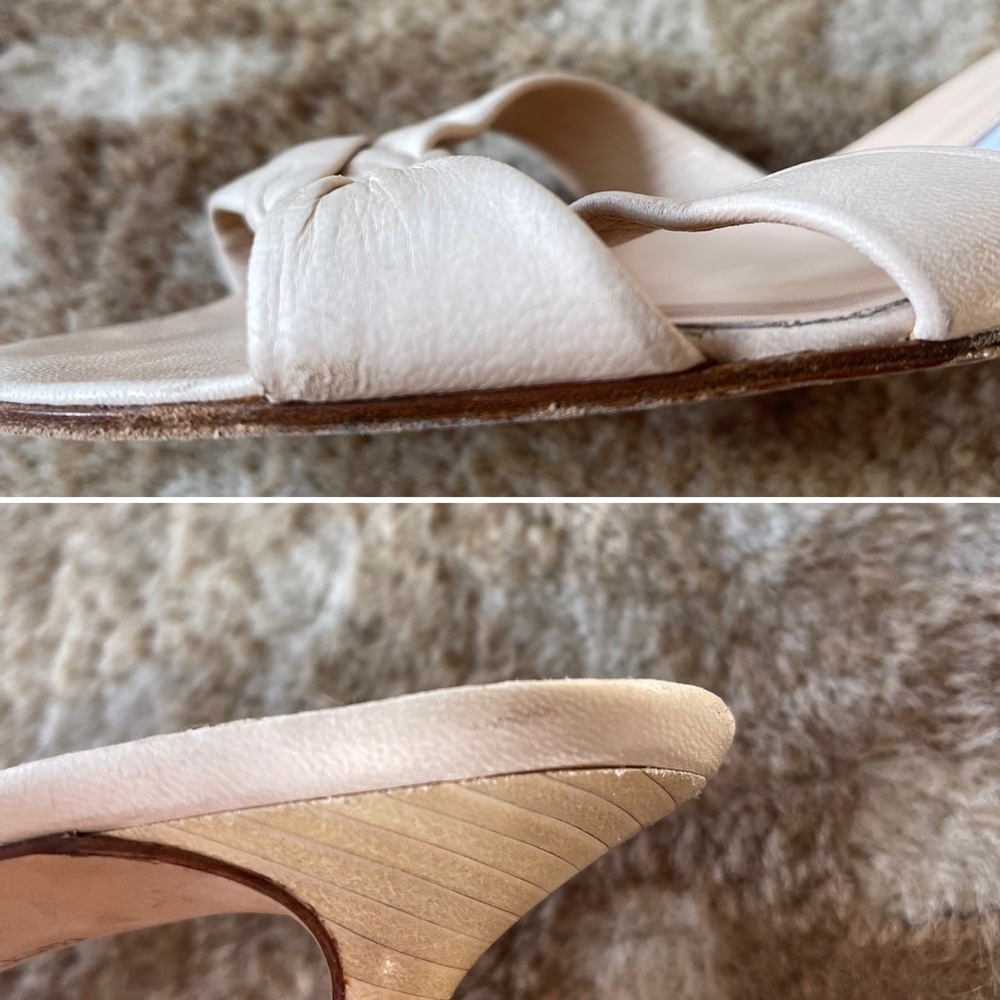 Manolo Blahnik Braided Leather Mule Slide Open Toe Kitten Heel Sandals Sz 37 1/2 - Picture 14 of 15